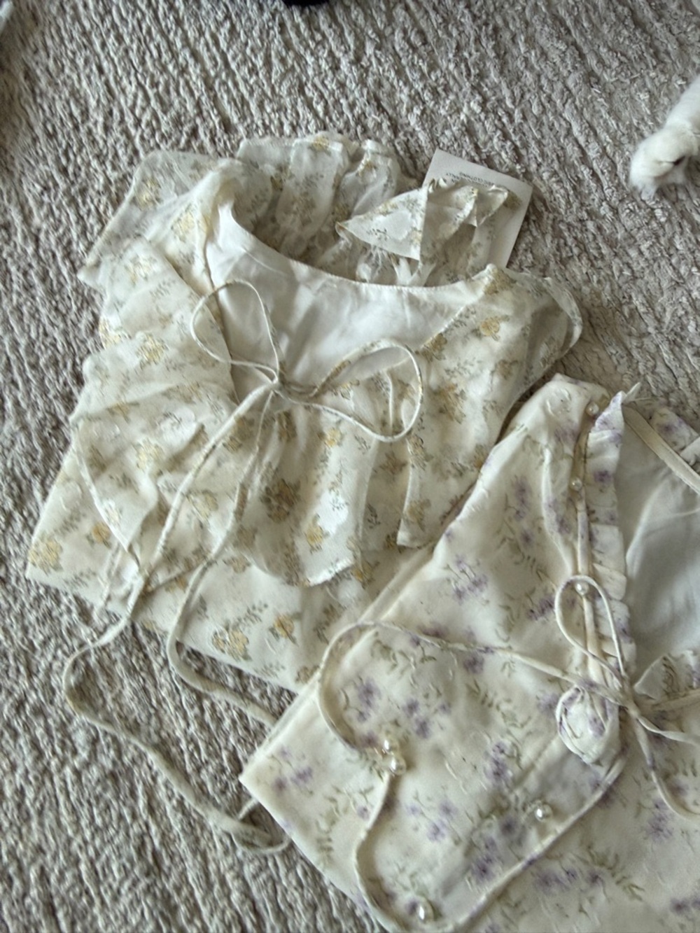 Floral Tie-Front Ivory Ruffled Cami - Women